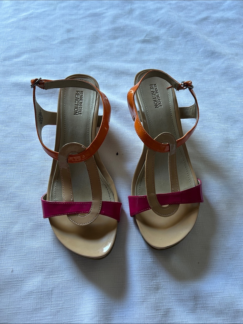 Kenneth Cole Reaction Pink and Orange T-Strap Sandals